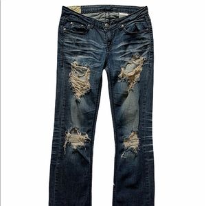 Machine Distressed Straight Legs Jeans